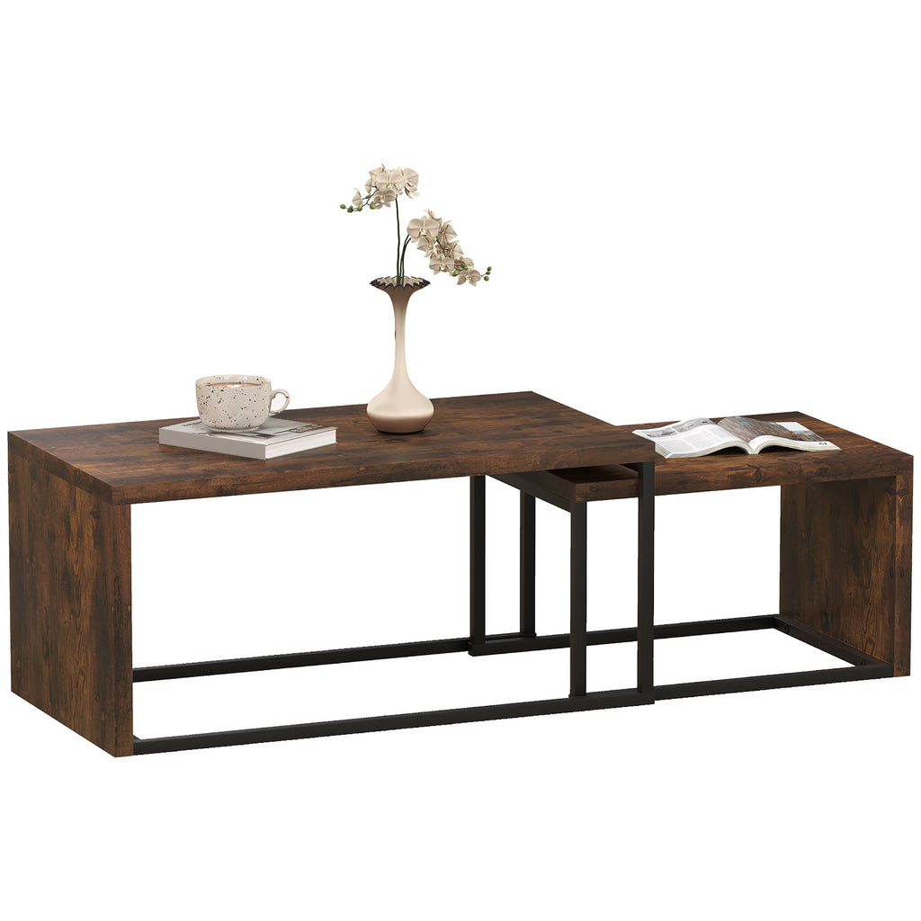 2er-Set Couchtisch, Sofatisch, Beistelltisch, Spanplatte, Metall, 90 x 48 x 42 cm/59 x 42 x 36 cm, Schwarz+Braun