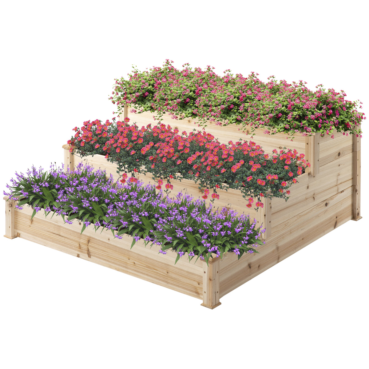 Hochbeet 3-stufige Gartenbeet Pflanzenbeet  Kräuterbeet Blumentreppe für Balkon Garten Natur Tannenholz 120 x 120 x 56 cm