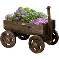 Hochbeet im Holzwagen-Design, Brandlackierung, beweglich, wetterbest?ndig, Braun