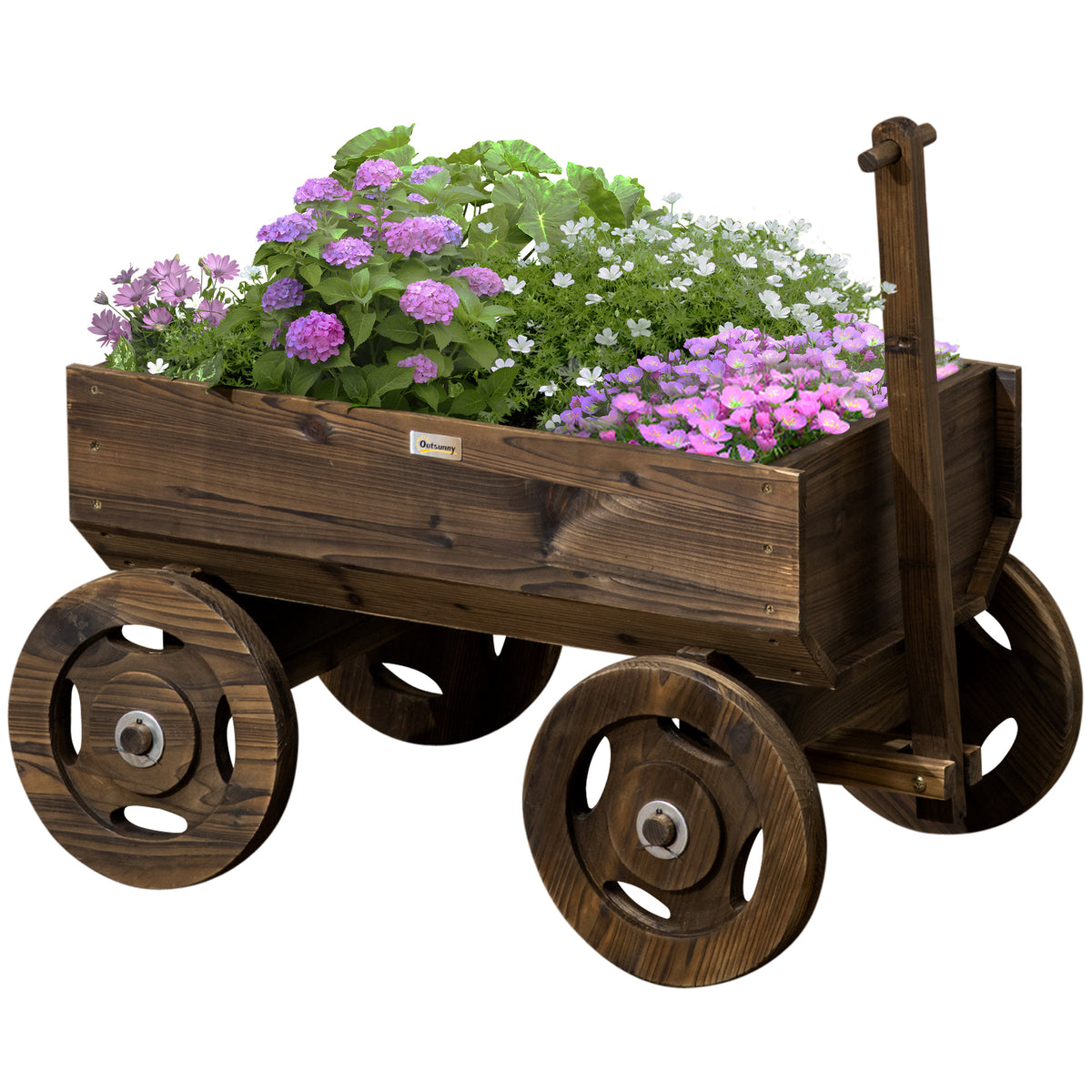Hochbeet im Holzwagen-Design, Brandlackierung, beweglich, wetterbest?ndig, Braun
