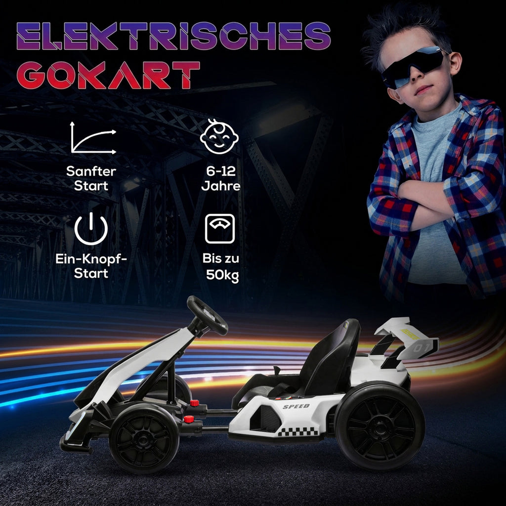 24 V Elektro Go-Kart für Kinder Drift-Funktion für 6-12 Jahre Weiß