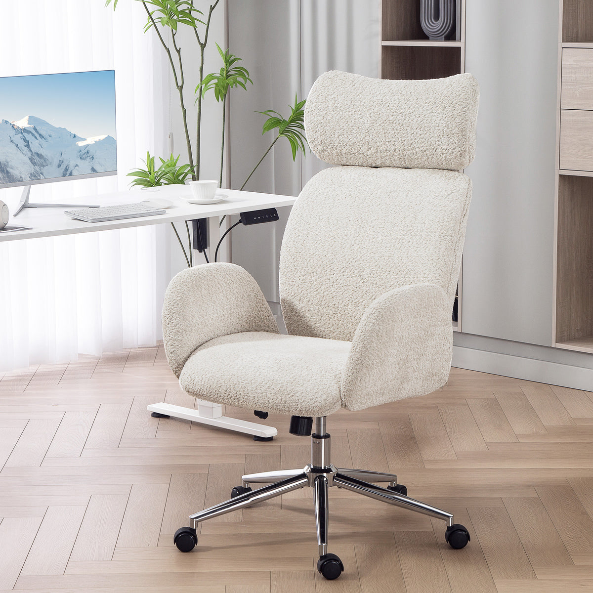 B¨¹rostuhl mit verstellbarer Kopfst¨¹tze, ergonomischer Schreibtischstuhl, Kippfunktion, h?henverstellbar, Grauwei?