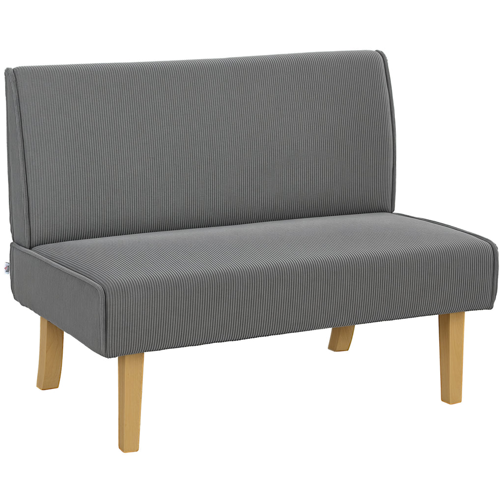 Zweisitzer-Sofa mit Cord-Bezug, dicker Polsterung und soliden Holzbeinen f¨¹r Wohnzimmer, Schlafzimmer, B¨¹ro, Grau