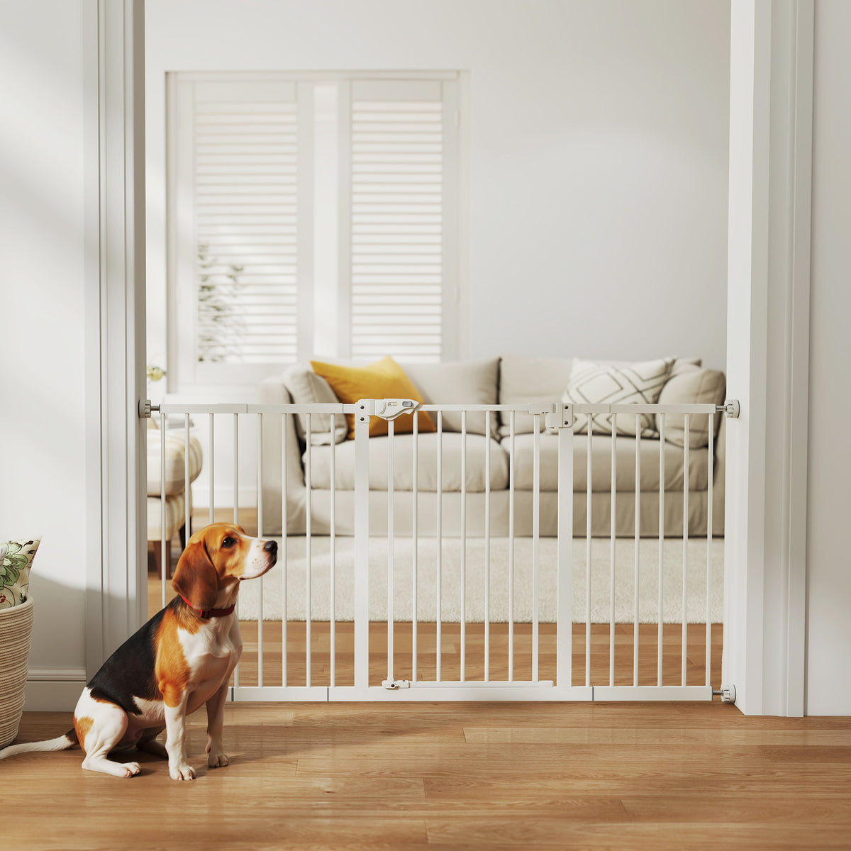 Adjustable Safety Gate w/ Three Extensions, Four Adjustable Screws, White
