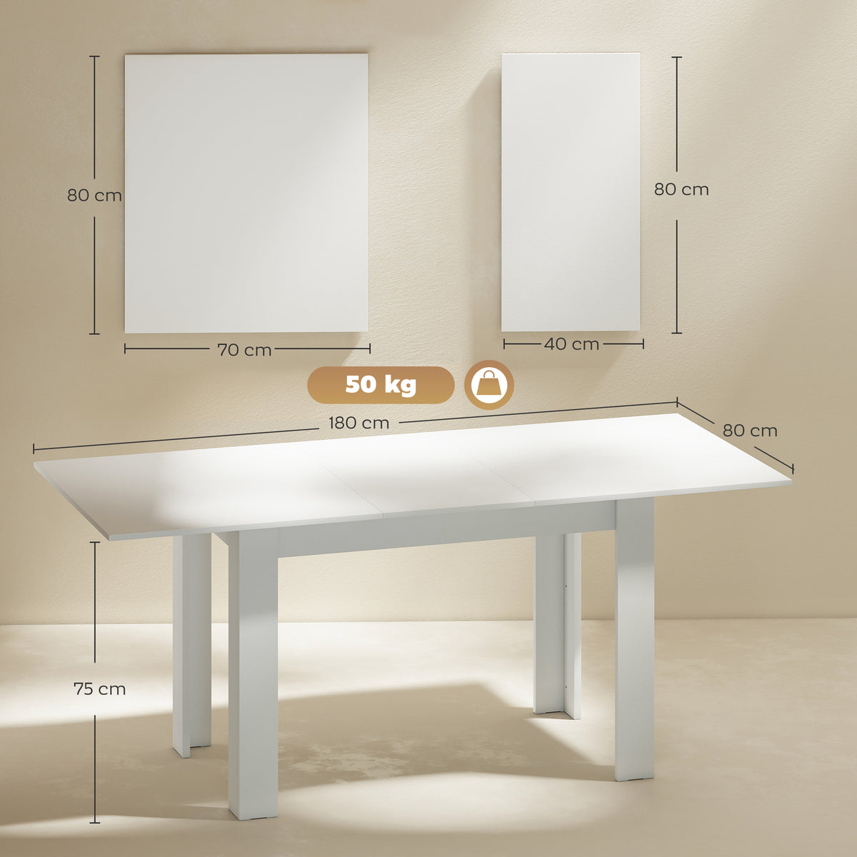 Esstisch ausziehbar, 140/180 x 80 cm Küchentisch für 6-8 Personen, für Küche, Esszimmer, Weiß