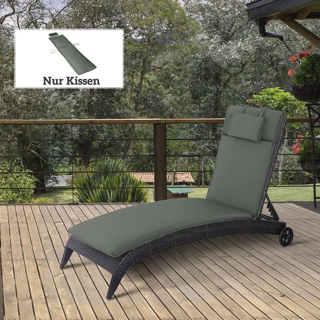 Liegenauflage Liegenpolster Gartenliege mit Kopfkissen abnehmbar Bezug Grau 198 x 53 x 5 cm NUR Kissen