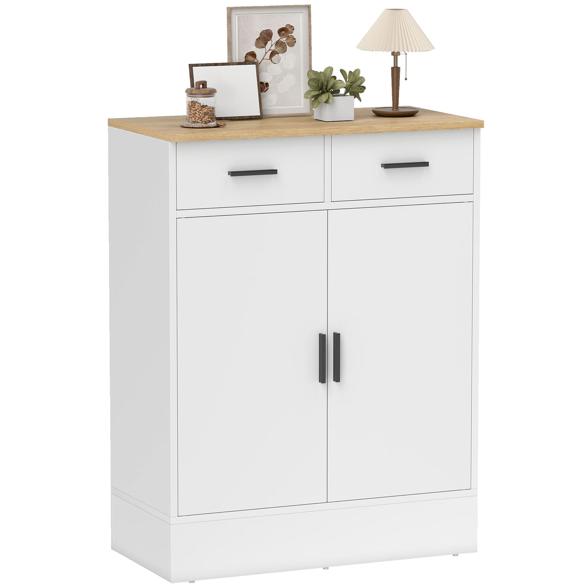 Sideboard mit Stauraum, Kommode mit 2 Schubladen, verstellbares Regal, f¨¹r K¨¹che, Wohnzimmer, Flur, Naturholz, Wei?