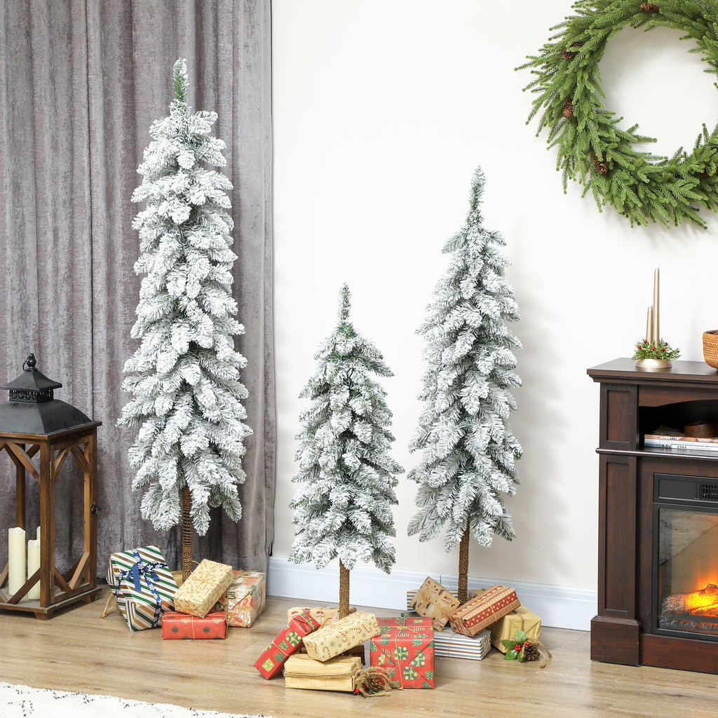 Set of 3 Pencil Flocked Christmas Tree, 3ft 4ft 5ft