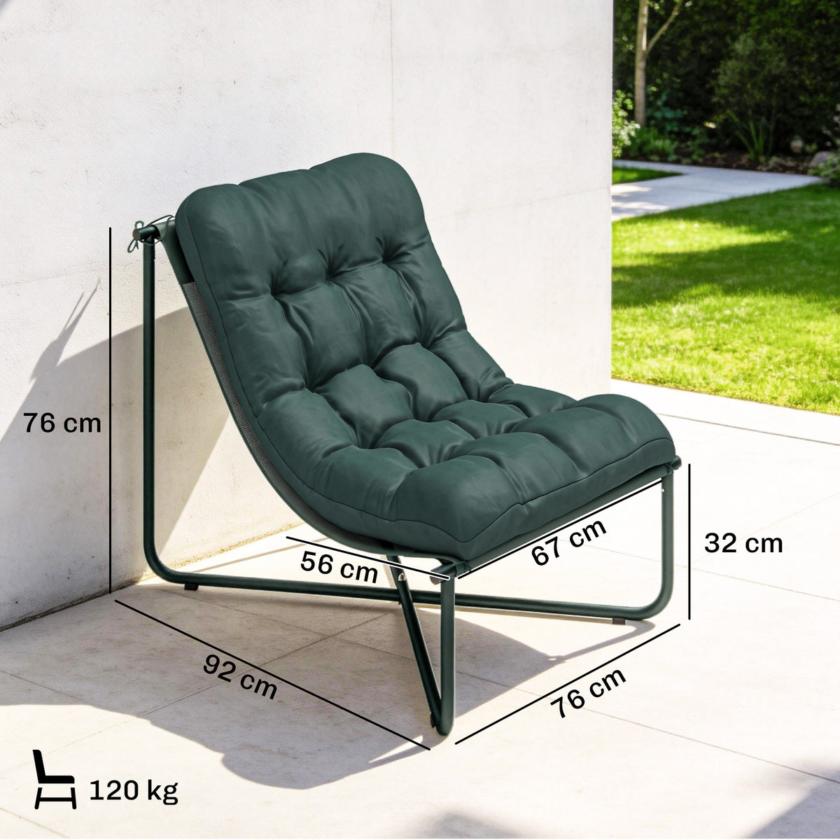Gartenstuhl Gartensessel mit Kissen Atmungsaktiver Sling-Sitz Stahlrahmen für Garten Terrasse 76 x 92 x 76 cm Dunkelgrün