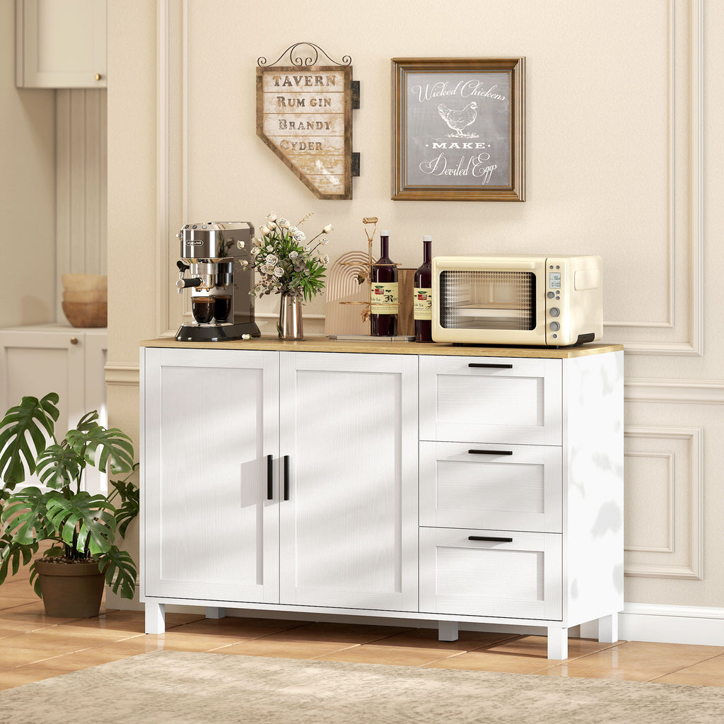 Sideboard Soft-Close-Türen, 3 Schubladen 120 x 38 x 76 cm Weiß
