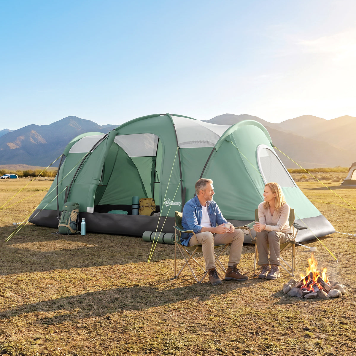 5 Man Camping Tent, Large Tunnel Tent, Water Resistant Hiking Shelter with Groundsheet and Carry Bag, Dark Green
