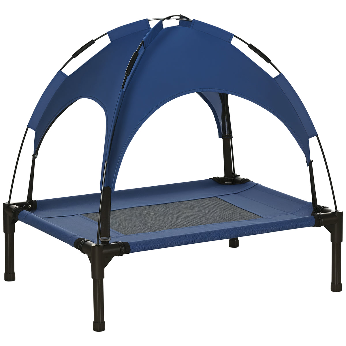 Haustierbett Outdoor-Hundebett, wetterbeständig, mit Baldachin, 61cm x 46 cm x 62 cm, Blau + Schwarz