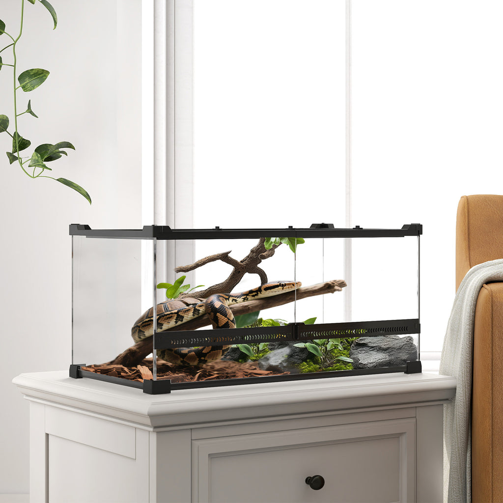 Glas-Terrarium f¨¹r Reptilien, erh?hter & wasserdichter Boden, Knopfschloss