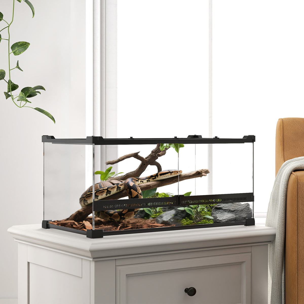 Glas-Terrarium f¨¹r Reptilien, erh?hter & wasserdichter Boden, Knopfschloss