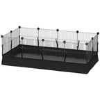 Kleintiergehege mit Bodenplatten Freilaufgehege Laufstall mit 12 Paneel, wasserdichte Matte, 120x60x40 cm, Schwarz