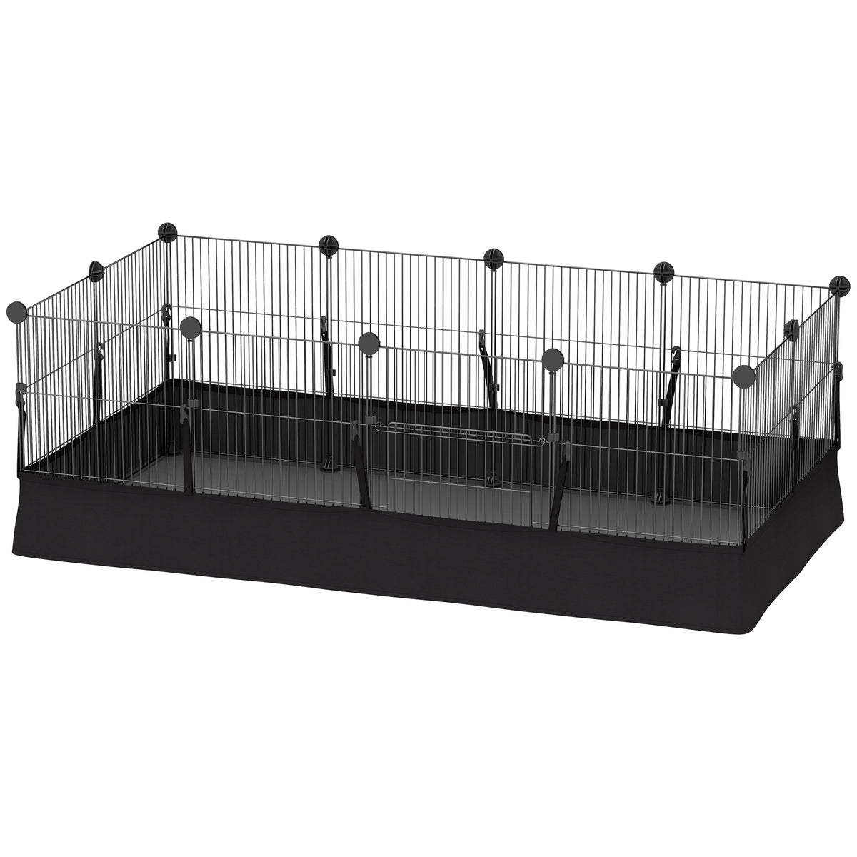 Kleintiergehege mit Bodenplatten Freilaufgehege Laufstall mit 12 Paneel, wasserdichte Matte, 120x60x40 cm, Schwarz
