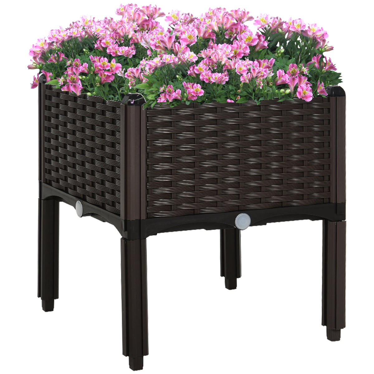 Hochbeet, Pflanzkasten mit Abflusslöchern, Blumenkasten im Rattan-Look, Kunststoff, Braun, 40 x 40 x 44 cm