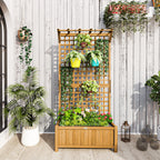 Raised Bed with Drainage Holes, Wood Planter with Trellis for Climbing Plants to Grow Vegetables, Flowers, Yellow