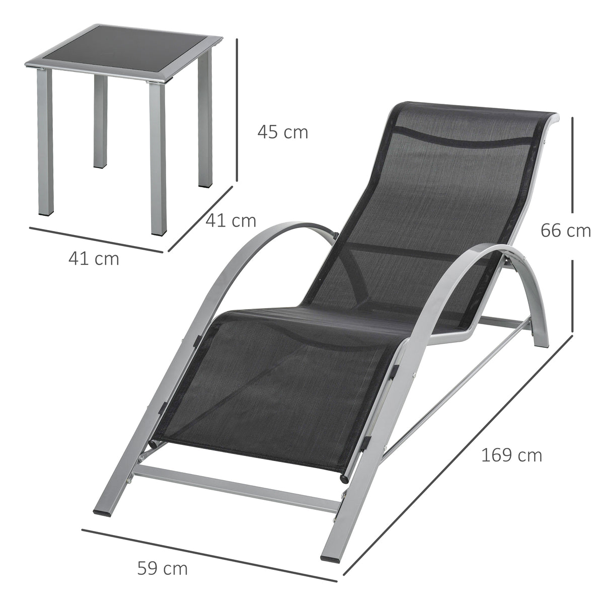 Three-Piece Curved Sun Lounger Set - Black