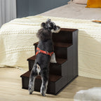 Haustiertreppe, für Hunde/Katzen, 4-stufig, Kurzplüsch, bis 30 kg, 40 x 59 x 54,2 cm, Dunkelbraun