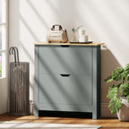 Schuhschrank mit 2 Klappfächern, verstellbar Trennwand für 8-12 Paar Schuhe, 72 x 26 x 80 cm, Hellgrau