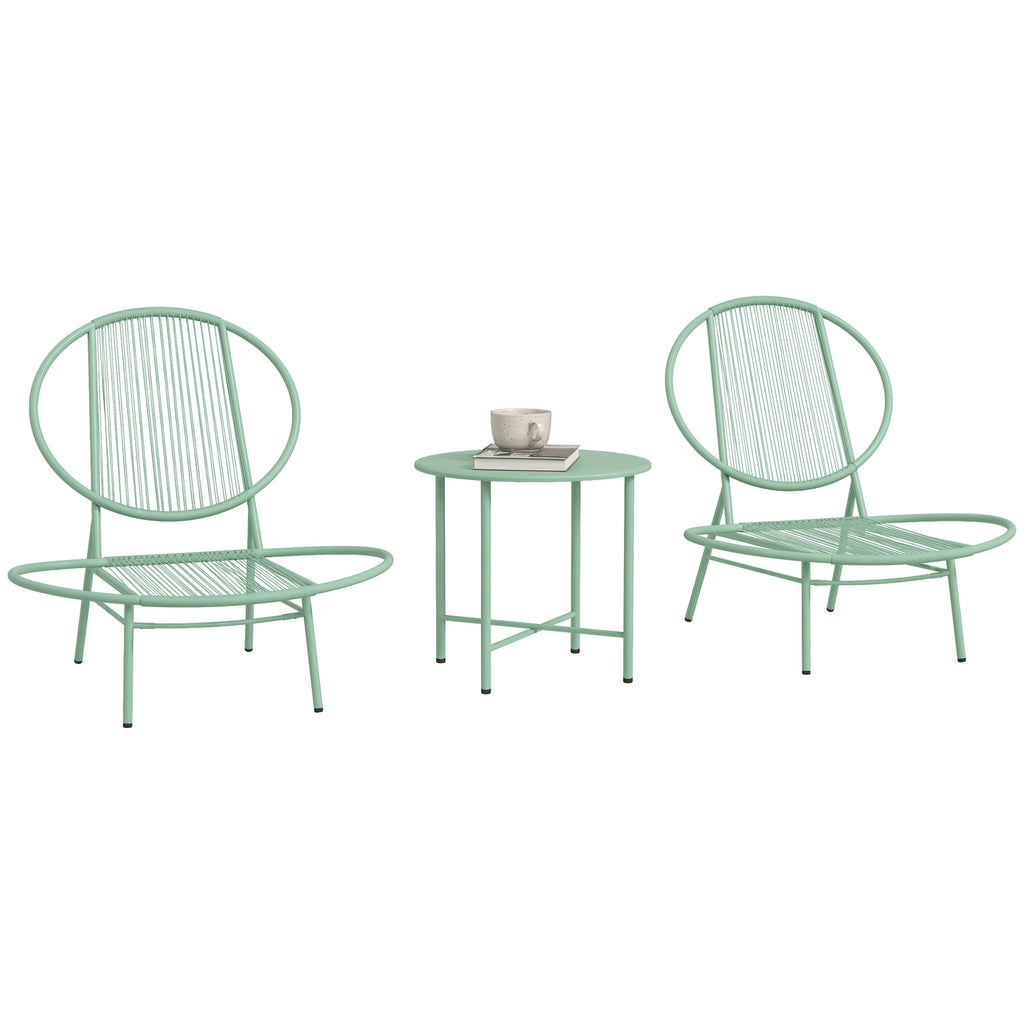 Bistro-Set 3-teilig aus Polyrattan Wetterfest Gartenmöbel Set mit Bistrotisch Muschelförmige Gartenstühlen Grün