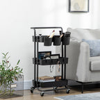 Three-Tier Home Trolley, with Handle and Wheels - Black