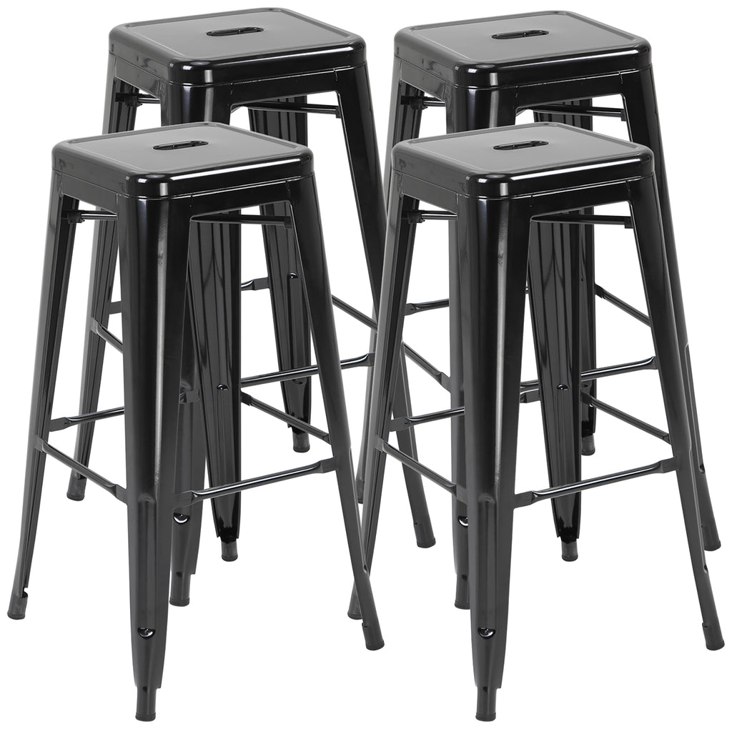4er-Set Barhocker aus Metall, für drinnen und draußen, stapelbares Design, Schwarz