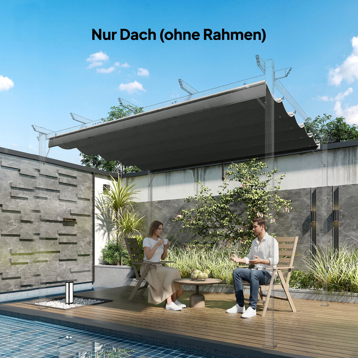 Retractable Pergola Cover, 2.55 x 2.5 m Replacement Canopy Fabric for 3 x 3 m Frame, Roof Top Only, Dark Grey