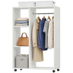 Kleiderschrank auf Rollen, mobile Garderobe, Garderobenschrank, Rollbarer Kleiderst?nder, 80 x 40 x 128 cm, Wei?