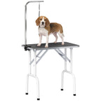 32" Foldable Dog Grooming Table Pet Drying Beauty Table Adjustable Fixed Arm Rubber Top, Black