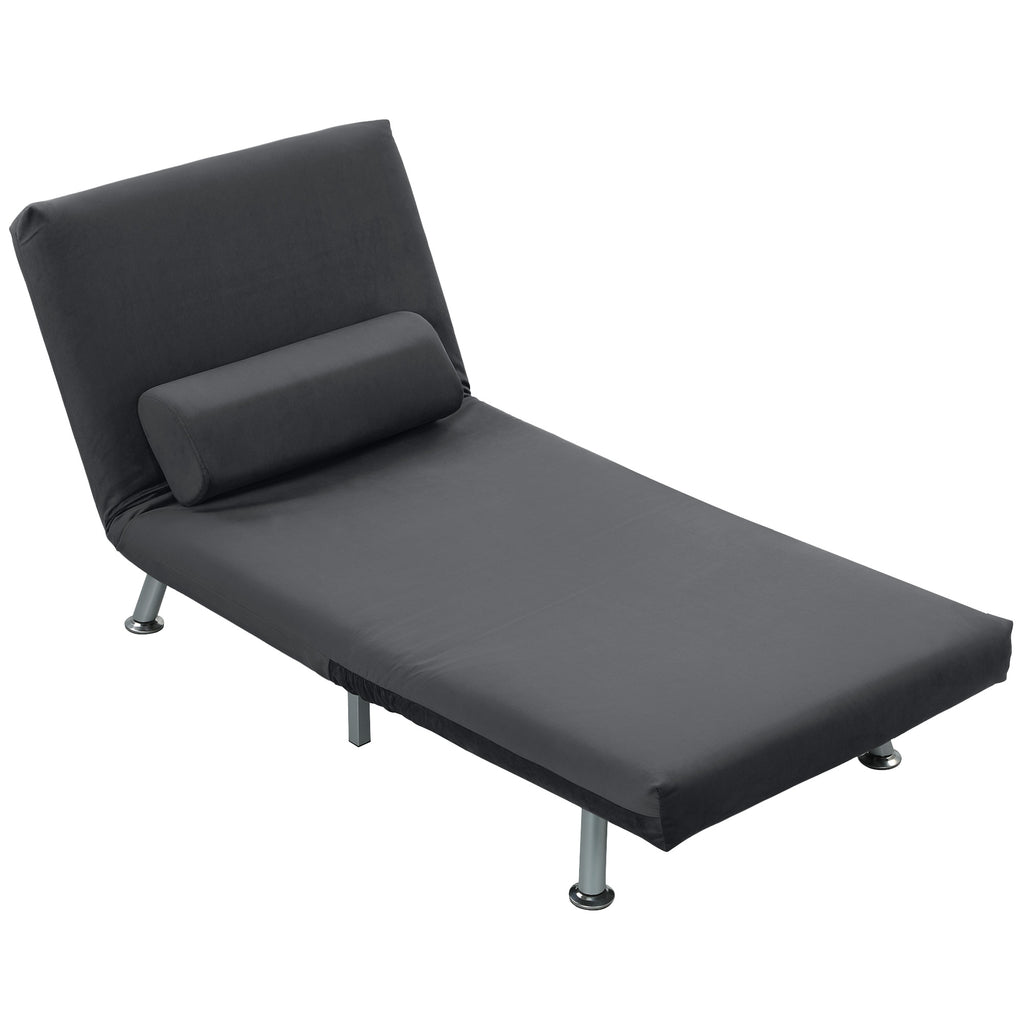 Klappsessel mit Bettfunktion, klappbarer Relaxsessel in Samtoptik, Verstellbare R¨¹ckenlehne, 75 x 70 x 75 cm, Dunkelgrau