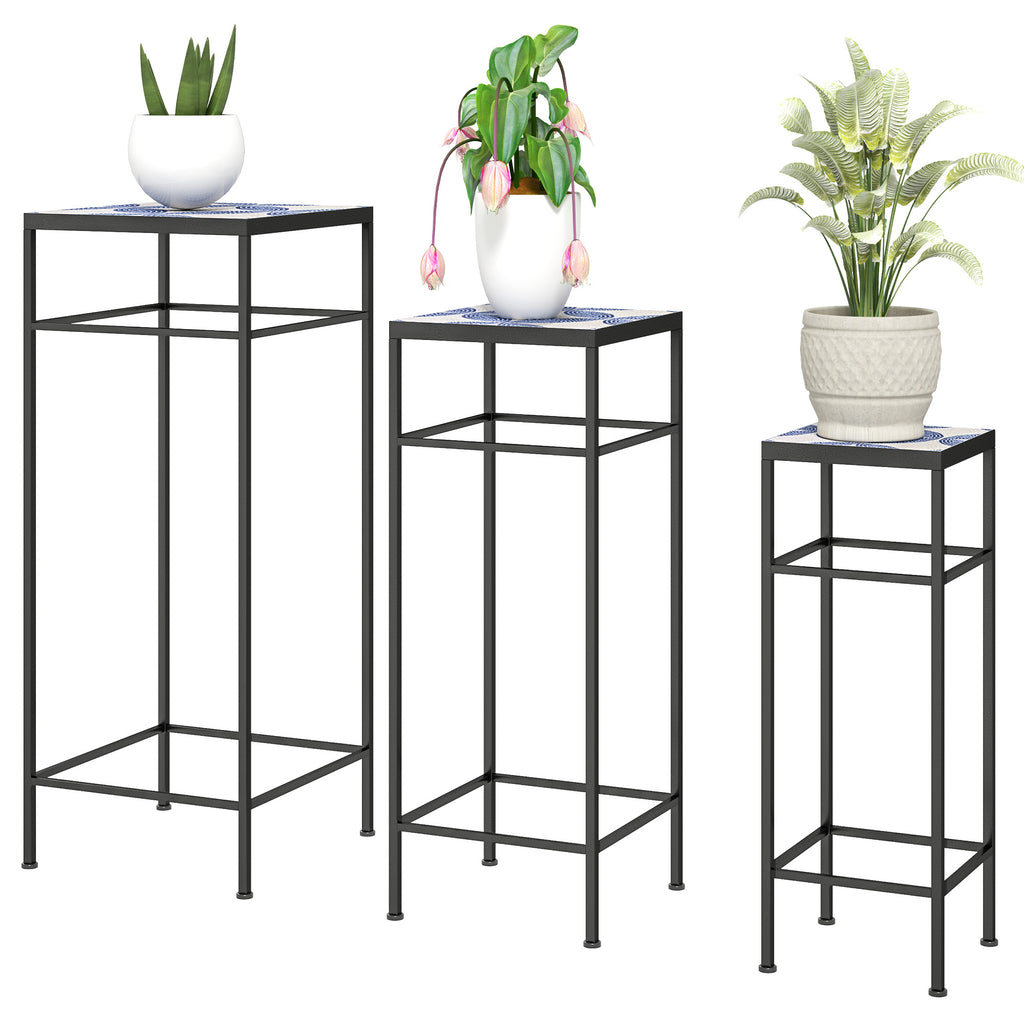 3er-Set Pflanzenst?nder, 3 verschieden gro?e Gestelle zum Pr?sentieren von Blumen und anderen Gegenst?nden, Blau+Wei?