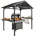 Grillpavillon 2,52 x 1,56 m, Wasserdicht Grill Pavillon mit Satteldach Seitenablage Haken Stahlrahmen Schwarz