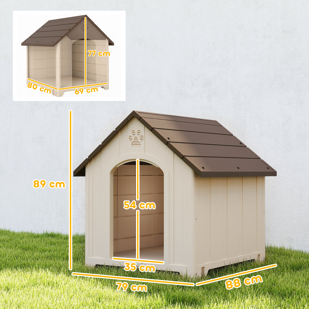 Hundehütte wetterfestes Hundehaus 88 x 79 x 89 cm Erhöhte Hundehöhle mit aufklappbarem Asphaltdach, Bodenankern