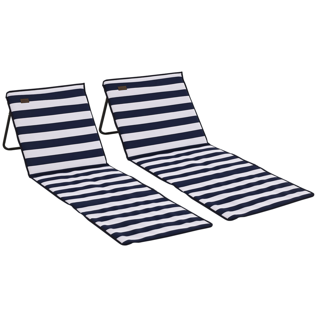 Set of 2 Foldable Garden Beach Chair Mat, Outdoor Sun Lounger Seats with Adjustable Back, Magazine Pocket, Carry Strap