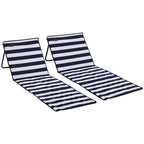 Set of 2 Foldable Garden Beach Chair Mat, Outdoor Sun Lounger Seats with Adjustable Back, Magazine Pocket, Carry Strap