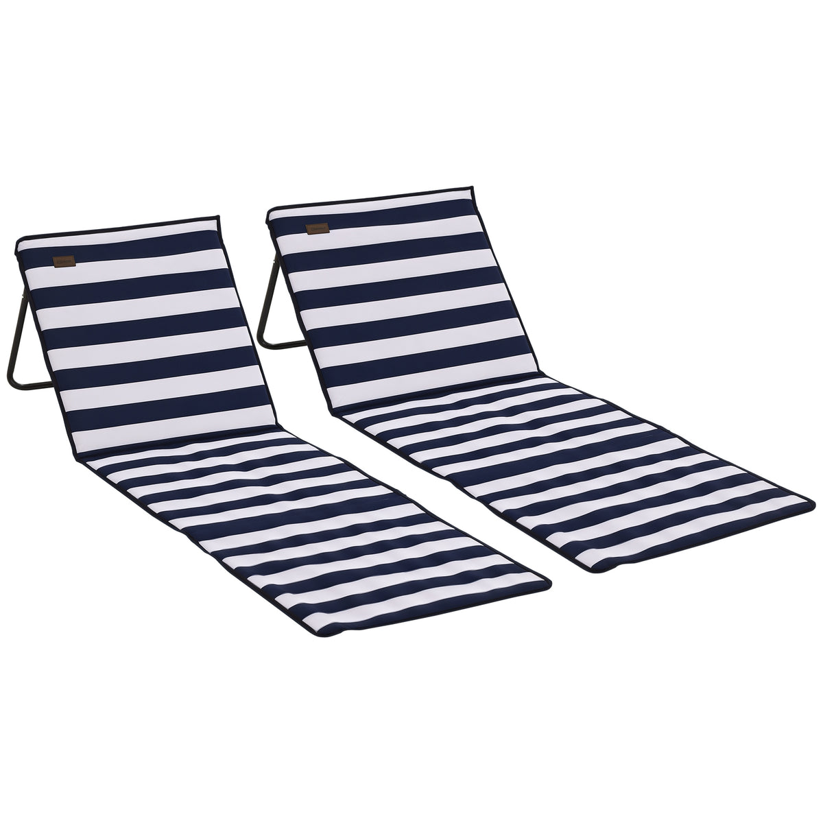 Set of 2 Foldable Garden Beach Chair Mat, Outdoor Sun Lounger Seats with Adjustable Back, Magazine Pocket, Carry Strap