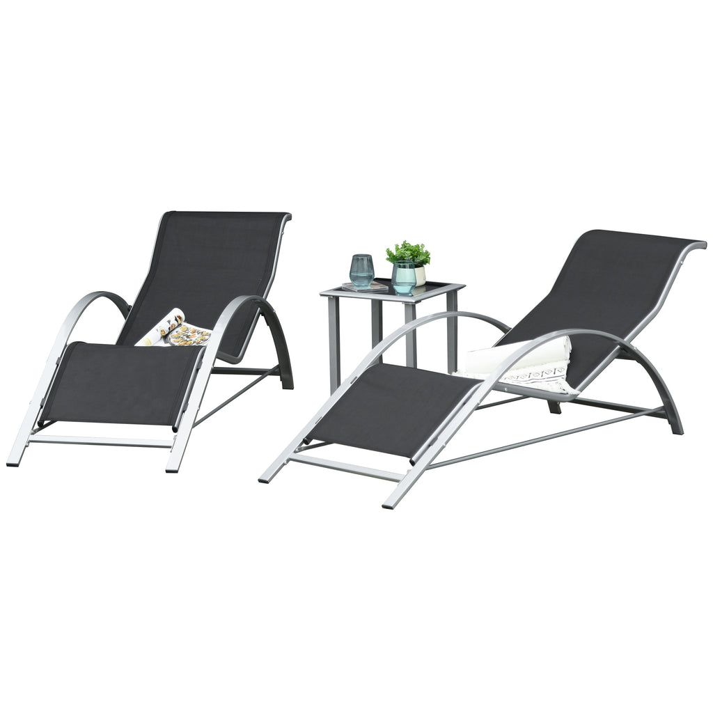 Three-Piece Curved Sun Lounger Set - Black