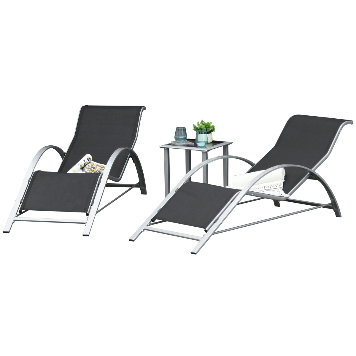 Three-Piece Curved Sun Lounger Set - Black
