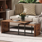 2er-Set Couchtisch, Sofatisch, Beistelltisch, Spanplatte, Metall, 90 x 48 x 42 cm/59 x 42 x 36 cm, Schwarz+Braun