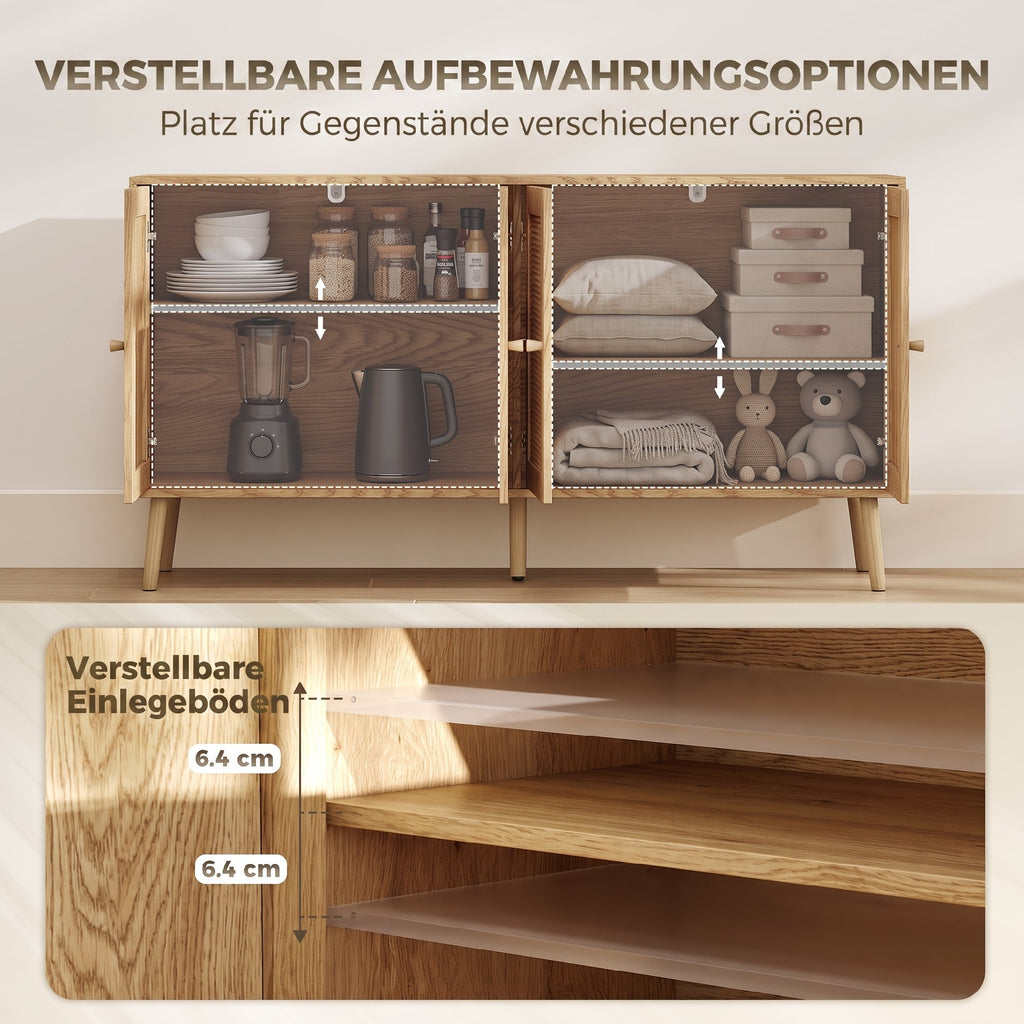 Sideboard Küchenschrank mit 4 Soft-Close-Türen 140x40x75 cm Natur