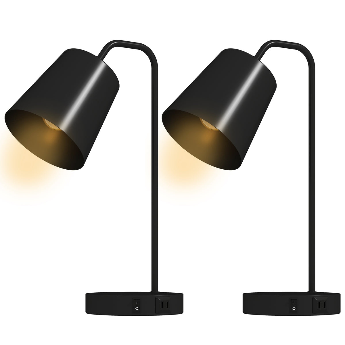 Tischlampen-Set, 2 Stück, Moderne Lampen mit USB-A- und USB-C-Anschluss für Schlafzimmer, Wohnzimmer & Büro, Schwarz