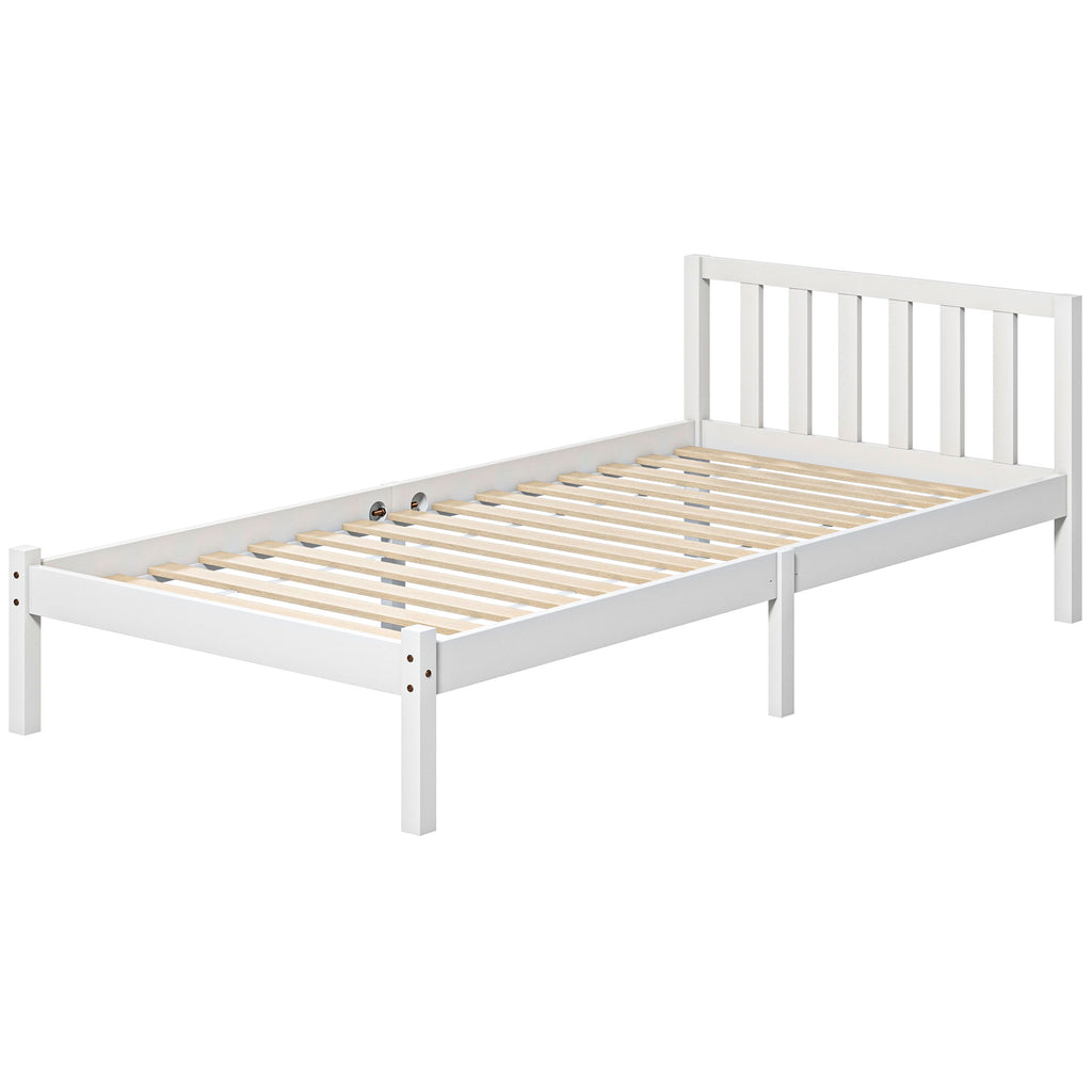 Einzelbettgestell, Kopfteil & Lattenrost, 26cm Freiraum unter Bett, Kiefernholz, 208x96x70 cm, Wei?