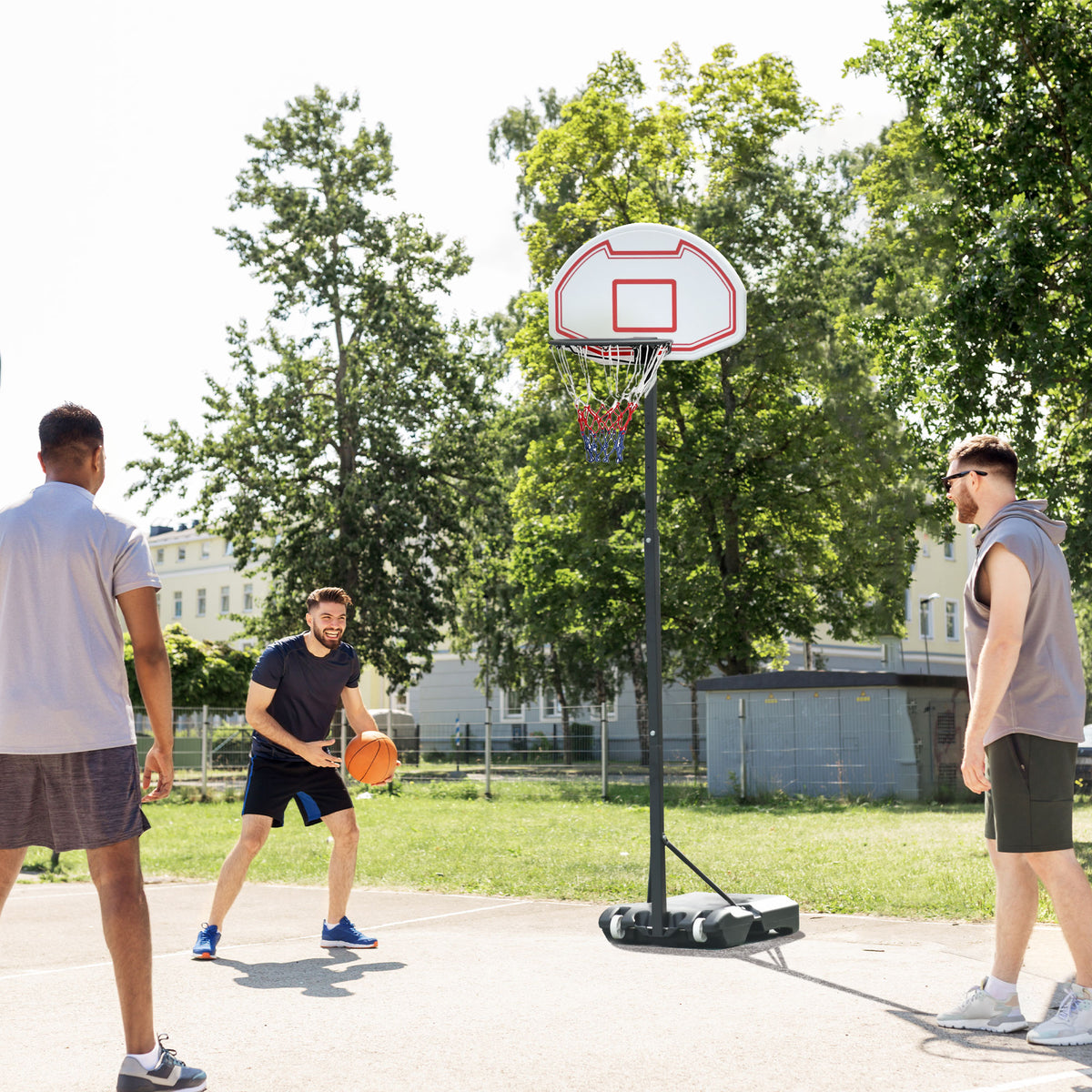 Basketballkorb Outdoor mit Rollen 155-210 cm Höhenverstellbar, Transportable Basketballständer mit Rollen, Tragbar Basketballkorb PE+Stahl