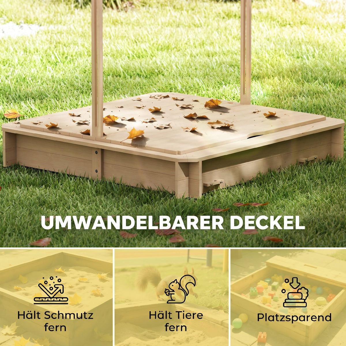 Sandkasten Kinder 106x106 cm Höhenverstellbar Abdeckung Blau
