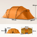 Tunnelzelt für 4 Personen, Campingzelt mit Tür, Bodenplane, 2000mm wasserdicht Orange