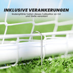 Fußballtor, robustes Netz, Kunststoff-Rahmen, Heringe, 240L x 90B x 180H cm, Weiß 