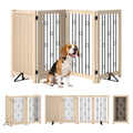 4 Panel Freestanding Pet Gate, Indoor Dog Barrier with Lockable Door, Support Feet, 360° Flexible Hinges, Oak