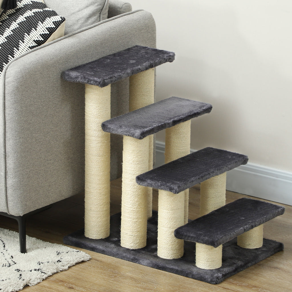  Dog Steps for Bed 4 Step Pet Stairs for Dog Cat ladder Scratch Post Grey